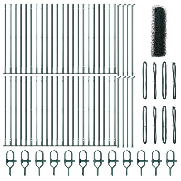 Hexagonový plot vidaXL Zelený 0,8x100 m Oceľ, Plotové stĺpiky vidaXL s základnými doskami 13 ks Ø32mm 90cm Pozinkovaná oceľ – Obrázok 2