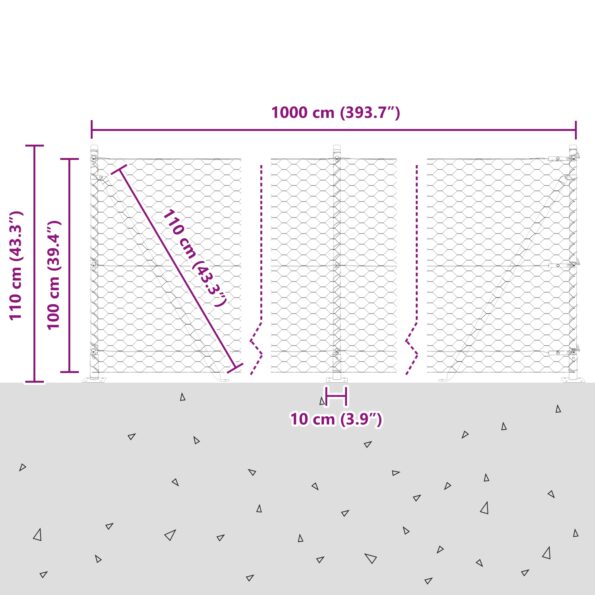 vidaXL hexagónový plot sivý 1x10 m oceľ – Obrázok 13