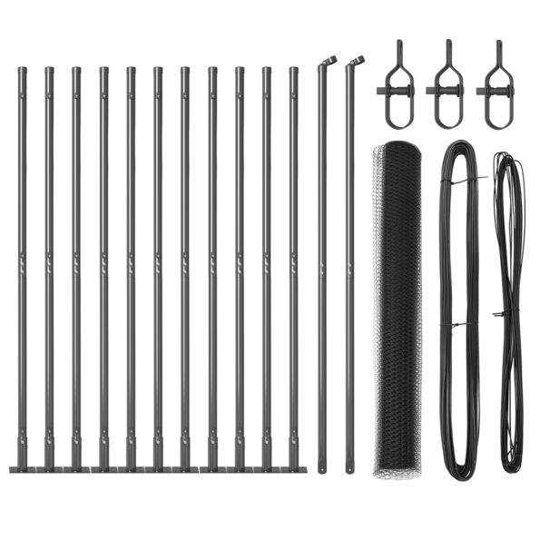 3353653_2.jpg Hexagónové oplotenie vidaXL Sivé 0.8x25 m Kov, Stĺpy vidaXL s podložkami 13 ks Ø32mm 90cm Pozinkovaný kov – Obrázok 2