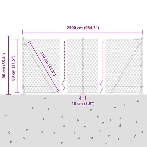 3353654_13.jpg Hexagonálna ohrada vidaXL Sivá 0.8x25 m Oceľ, Kotviace stĺpiky vidaXL s podložkami 13 ks Ø32mm 90cm Galvanizovaná oceľ – Obrázok 13