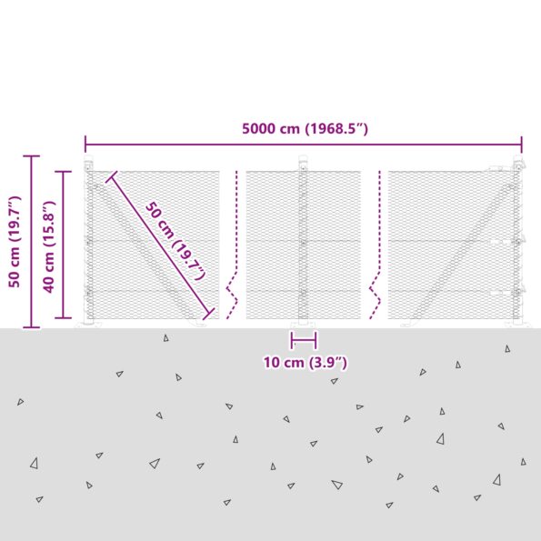 vidaXL Hexagonálny plot Sivý 0,4x50 m Oceľ – Obrázok 13