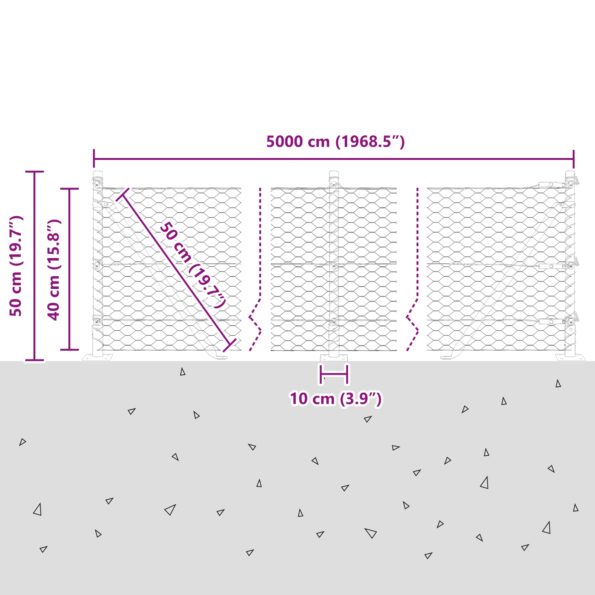 3353679_13.jpg Šedé oplotenie vidaXL Hexagon 0.4x50 m z ocele, Kovové oplotenie vidaXL s podperami 13 ks Ø32mm 50cm pozinkovaná oceľ – Obrázok 13