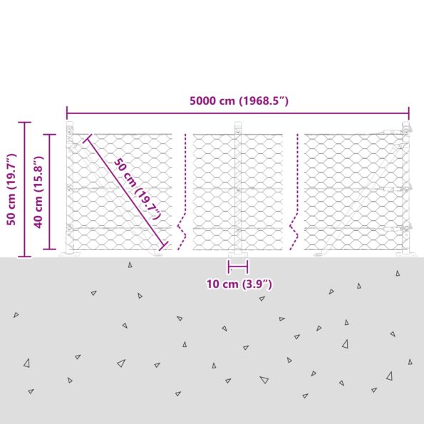 vidaXL Hexagon Fence Sivá 0,4x50 m Oceľ – Obrázok 13