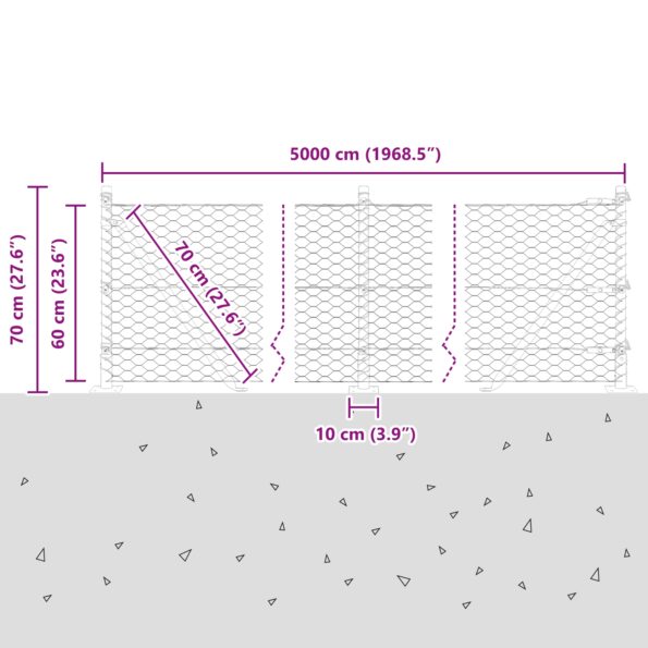 vidaXL Hexagon Fence Grey 0,6x50 m Steel – Obrázok 13