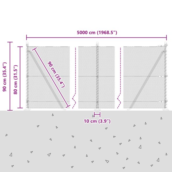 Sivý šesťuholníkový plot vidaXL 0.8x50 m z ocele, Stĺpiky na plot vidaXL s podložkami 13 ks Ø32mm 90cm pozinkovaná oceľ – Obrázok 13