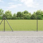 Hexagónový plot vidaXL Šedý 1x50 m Oceľ, Stĺpy plotu vidaXL so základovými doskami 13 ks Ø32mm 110cm Pozinkovaná oceľ