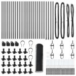 Hexagónový plot vidaXL Šedý 1x50 m Oceľ, Stĺpy plotu vidaXL so základovými doskami 13 ks Ø32mm 110cm Pozinkovaná oceľ – Obrázok 4