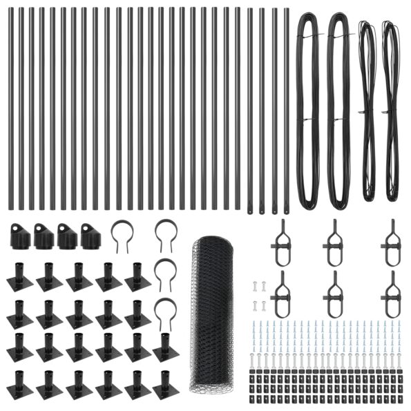 Hexagónový plot vidaXL Šedý 1x50 m Oceľ, Stĺpy plotu vidaXL so základovými doskami 13 ks Ø32mm 110cm Pozinkovaná oceľ – Obrázok 4