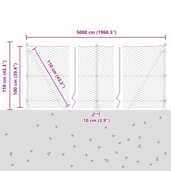 vidaXL Hexagonový plot Šedý 1x50 m Oceľ – Obrázok 13