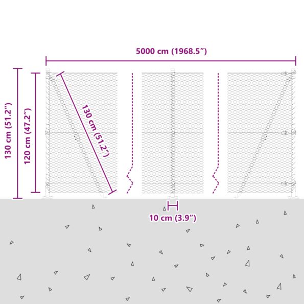 3353698_13.jpg Hexagonálna brána vidaXL Sivá 1.2x50 m Oceľ, Bránkové stĺpy vidaXL so základnými doskami 13 ks Ø32mm 68.5cm Galvanizovaná oceľ – Obrázok 13