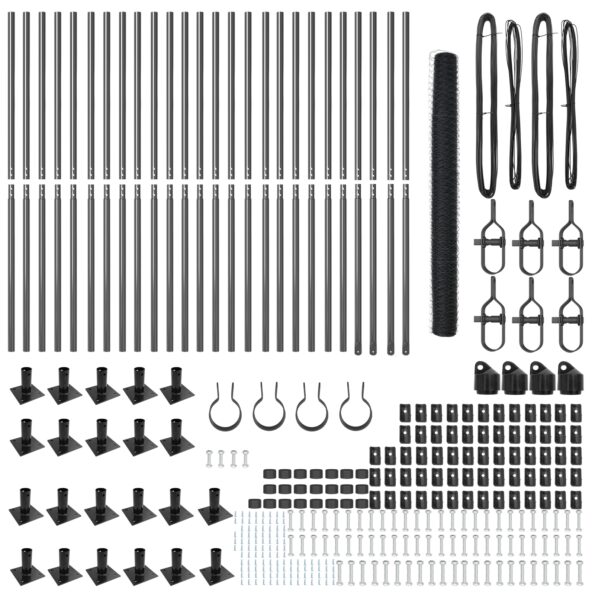 Hexagónový plot vidaXL Sivý 1.4x50 m Oceľ, Stĺpiky na plot vidaXL so základnými platňami 13 ks Ø32mm 78.5cm Pozinkovaná oceľ – Obrázok 4