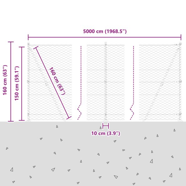 3353708_13.jpg vidaXL Hexagonálne oplotenie Sivé 1.5x50 m Oceľ – Obrázok 13