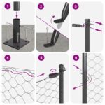 Hexagónové oplotenie vidaXL Sivé 1,6x50 m Oceľ, Príspevky na oplotenie vidaXL s podložkami 13 ks Ø32mm 88,5cm Pozinkovaná oceľ – Obrázok 12