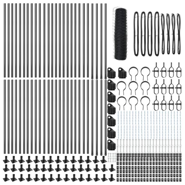 VidaXL hexagonálny plot sivý 1x100 m oceľ, VidaXL plotové stĺpiky s podložkami 13 ks Ø32mm 110cm pozinkovaná oceľ – Obrázok 4