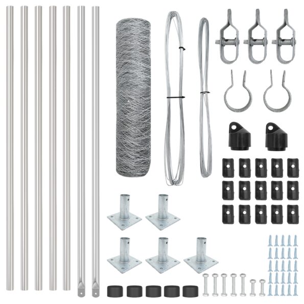 vidaXL Hexagonálny plot 0.4x10 m Pozinkovaná oceľ, VidaXL plotové stĺpy so základňami 7 ks Ø32mm 50cm Pozinkovaná oceľ – Obrázok 4