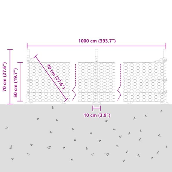 3353752_13.jpg Hexagonálna ohrada vidaXL 0.5x10 m Pozinkovaná oceľ, Stĺpiky ohrady vidaXL s základnými platňami 7 ks Ø32mm 70cm Pozinkovaná oceľ – Obrázok 13