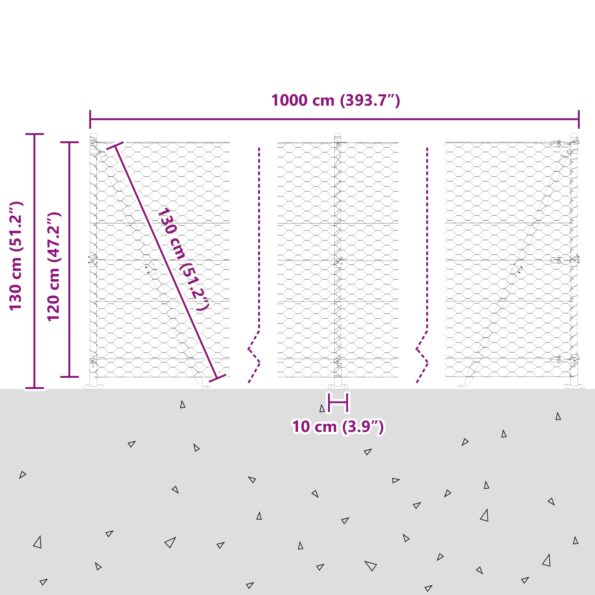vidaXL Hexagonálna brána 1.2x10 m pozinkovaná oceľ – Obrázok 13