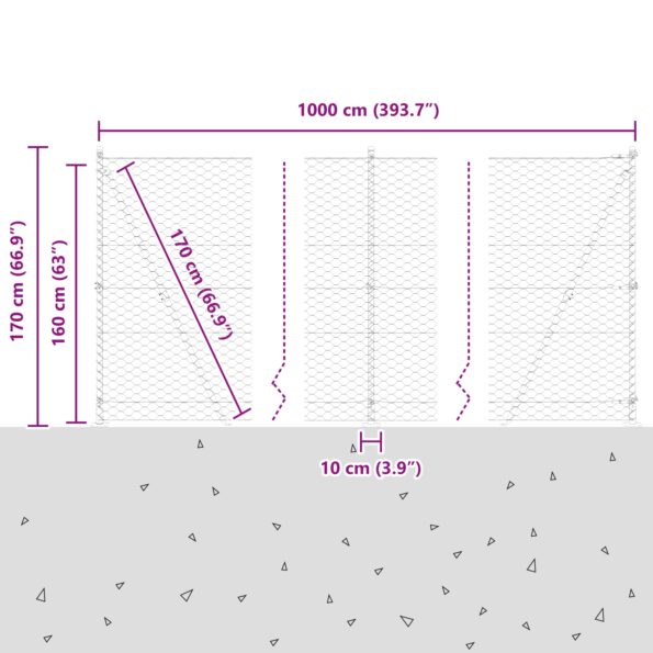 vidaXL Hexagonový plot 1,6x10 m z pozinkovanej ocele – Obrázok 13