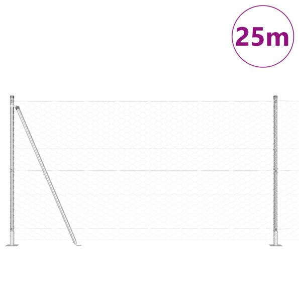 vidaXL Hexagon Wire Fence with 7 Flanged Posts 1.2x25 m Steel Silver – Obrázok 3