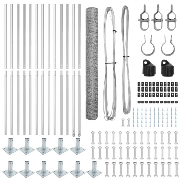 vidaXL Hexagon Wire Fence with 7 Flanged Posts 1.2x25 m Steel Silver – Obrázok 4