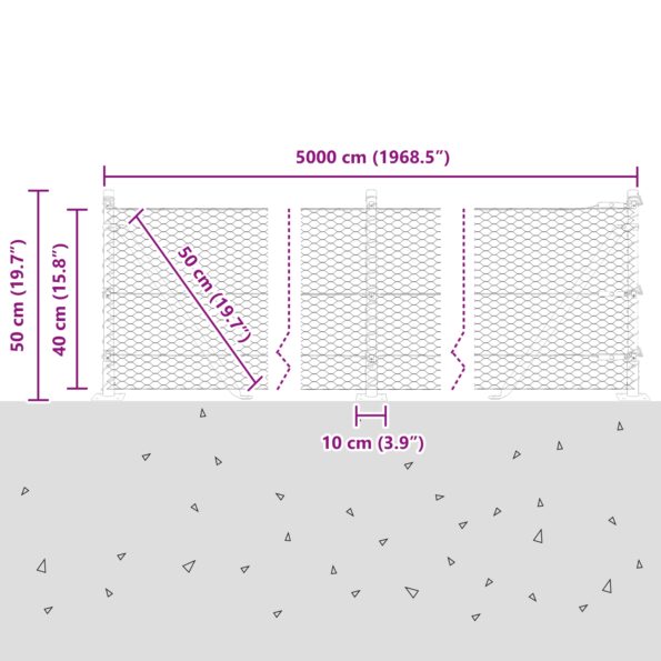 3353819_13.jpg Hexagonová ohrada vidaXL 0.4x50 m Pozinkovaná oceľ, Ohradzovacie stĺpiky vidaXL s podložkami 13 ks Ø32mm 50cm Pozinkovaná oceľ – Obrázok 13