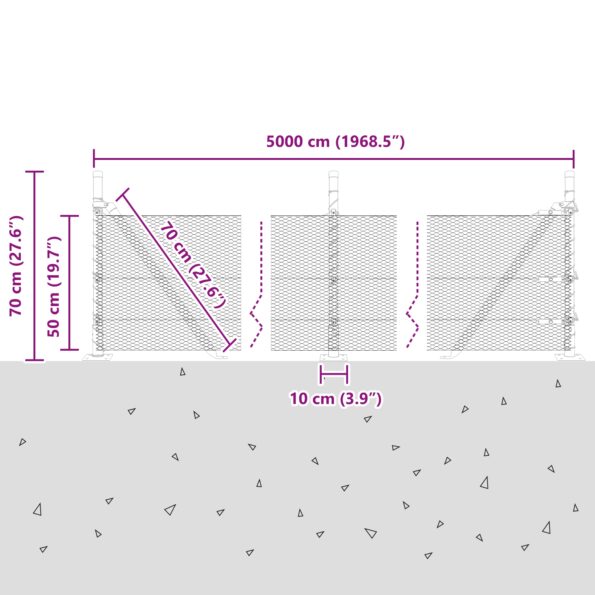 VidaXL hexagonálny plot 0,5x50 m pozinkovaná oceľ, VidaXL plotové stĺpiky so základovými doskami 13 ks Ø32mm 70cm pozinkovaná oceľ – Obrázok 13