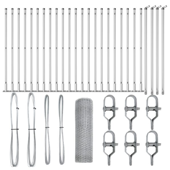 VidaXL hexagonálny plot 0,5x50 m pozinkovaná oceľ, VidaXL plotové stĺpiky so základovými doskami 13 ks Ø32mm 70cm pozinkovaná oceľ – Obrázok 2