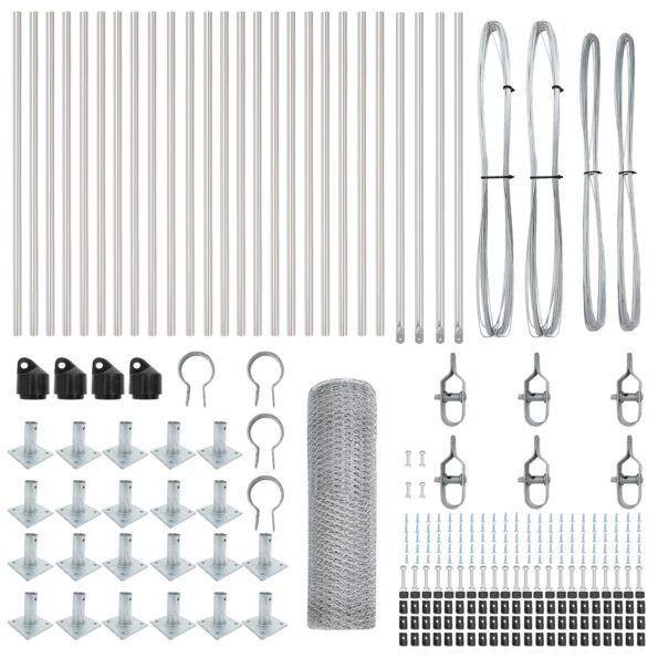 VidaXL hexagonálny plot 0,5x50 m pozinkovaná oceľ, VidaXL plotové stĺpiky so základovými doskami 13 ks Ø32mm 70cm pozinkovaná oceľ – Obrázok 4