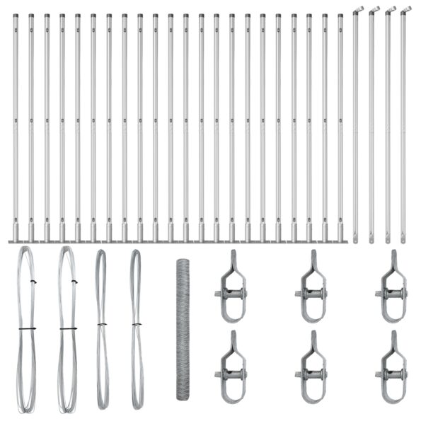 Hexagónový plot vidaXL 1.6 x 50 m pozinkovaný, Plotové stĺpy vidaXL s základnými doskami 13 ks Ø32mm 88.5cm pozinkovaná oceľ – Obrázok 2