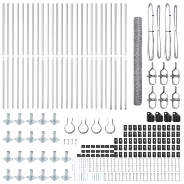 Hexagónový plot vidaXL 1.6 x 50 m pozinkovaný, Plotové stĺpy vidaXL s základnými doskami 13 ks Ø32mm 88.5cm pozinkovaná oceľ – Obrázok 4
