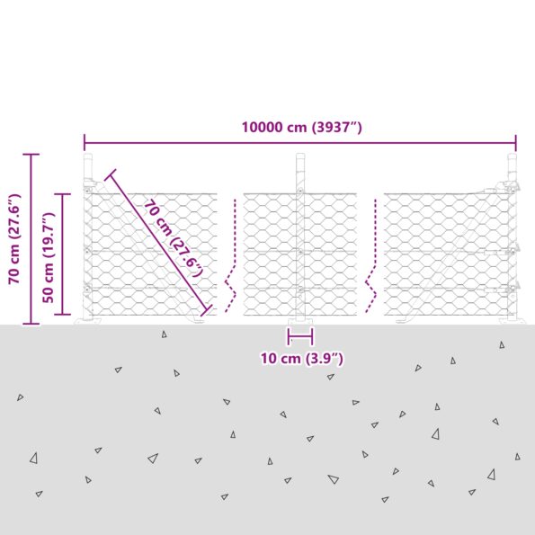 Hexagonálny plot vidaXL 0.5x100 m Pozinkovaná oceľ, Stĺpiky k plotom vidaXL s podložkami 13 ks Ø32mm 70cm Pozinkovaná oceľ – Obrázok 13