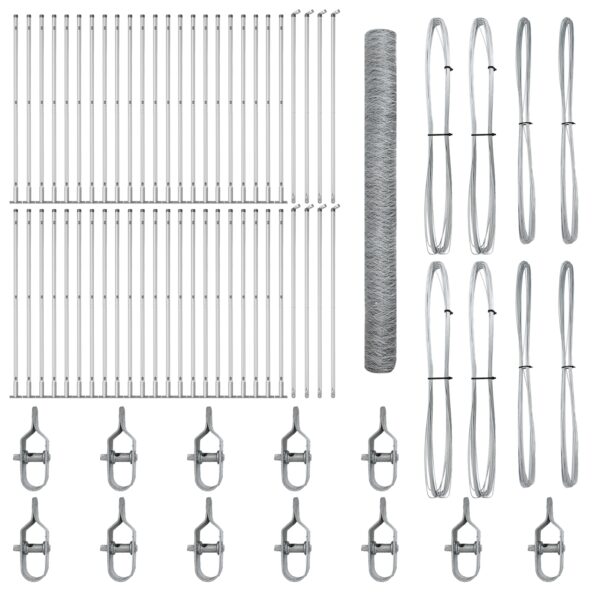 Hexagonálny plot vidaXL 1.4x100 m pozinkovaná oceľ, Plotové stĺpiky vidaXL so základnými doskami 13 ks Ø32mm 78.5cm pozinkovaná oceľ – Obrázok 2