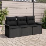 vidaXL 3-dielna súprava záhradnej pohovky s vankúšmi čierny poly ratan