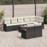 vidaXL 8-dielna sada záhradného gauča s vankúšmi čierna poly ratan – Obrázok 3