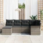 vidaXL 6-dielna záhradná pohovka so vankúšmi sivá poly ratan – Obrázok 3