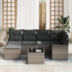 vidaXL 6-kusová pohovka so vankúšmi čierny poly ratan – Obrázok 3