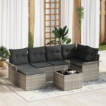 vidaXL 7-dielny záhradný sofa set s vankúšmi Grey Poly Ratan