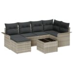 vidaXL 7-dielny záhradný sofa set s vankúšmi Grey Poly Ratan – Obrázok 2