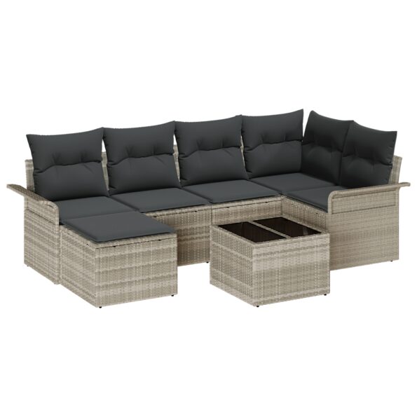 vidaXL 7-dielny záhradný sofa set s vankúšmi Grey Poly Ratan – Obrázok 2