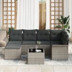 vidaXL 7-dielny záhradný sofa set s vankúšmi Grey Poly Ratan – Obrázok 3