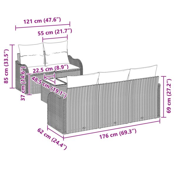 vidaXL 6-dielna súprava záhradného gauča s vankúšmi Sivý Poly Ratan – Obrázok 11