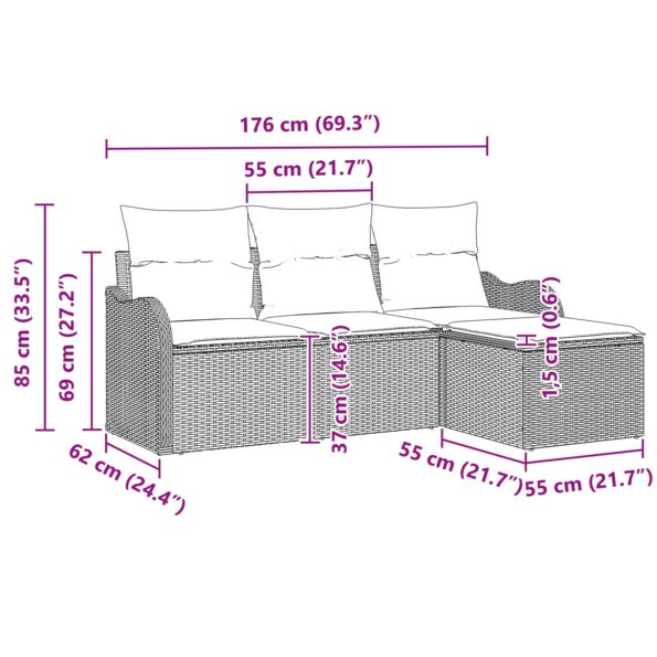 3354318_12.jpg vidaXL 4-dielna súprava záhradných pohoviek s vankúšmi Sivá Polyratan – Obrázok 12