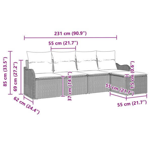 3354331_12.jpg vidaXL 5-dielny záhradný gaučový set s vankúšmi, svetlosivý poly ratan – Obrázok 12