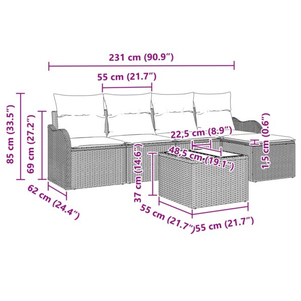 vidaXL 5-dielny záhradný pohovkový set s vankúšmi čierny poly ratan – Obrázok 13