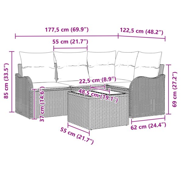 3354356_13.jpg vidaXL 4-dielny záhradný pohovkový set s vankúšmi hnedý poly ratan – Obrázok 13