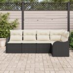 vidaXL 5-dielna sada záhradných pohoviek s vankúšmi čierneho poly ratanu – Obrázok 3