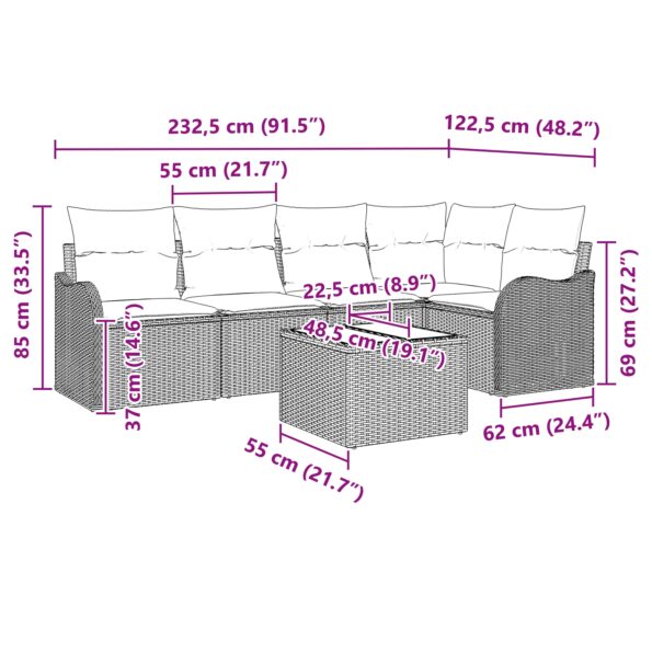 3354380_13.jpg vidaXL 6-dielna záhradná pohovková súprava s vankúšmi hnedá polyratanová – Obrázok 13