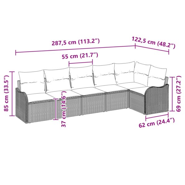 vidaXL 6-dielna pohovka so vankúšmi béžová poly ratan – Obrázok 12