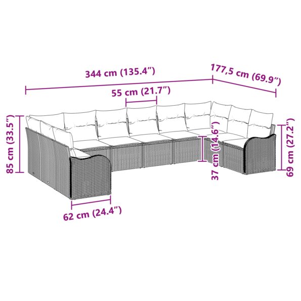 vidaXL 10-dielna súprava záhradných pohoviek s vankúšmi Čierny poly ratan – Obrázok 9