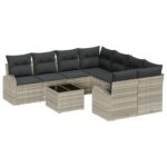 vidaXL 9-dielna záhradná súprava gauča s vankúšmi Svetlosivá Poly ratan – Obrázok 2